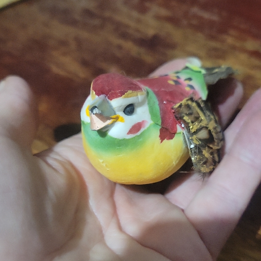 Antique Clip On Bird with Real Feathers